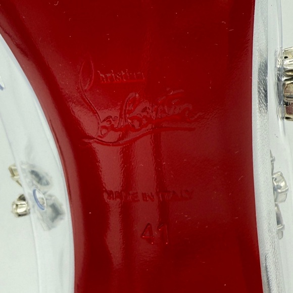 NEW Christian Louboutin Clear PVC Degraqueen Silver Metallic Leather 100 mm Heel - Picture 9 of 11